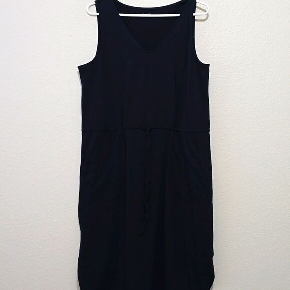 Garnet Hill Recycled Easy Knit Tank Dress Navy blue Drawstring Waist Size L - Picture 1 of 9